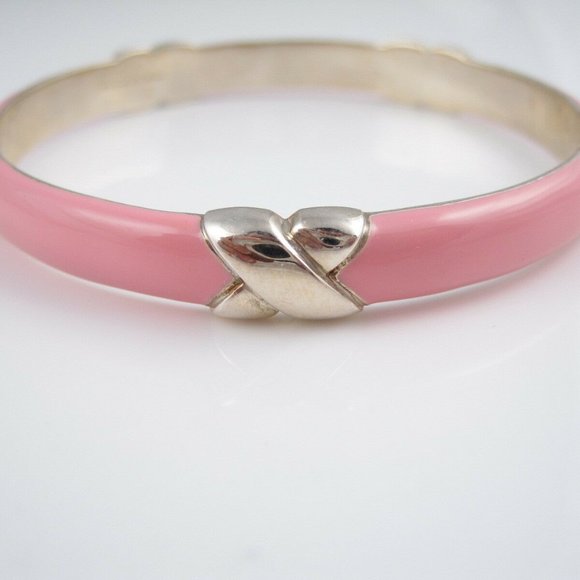 TIFFANY & CO Pink Enamel Wide Med Bangle Bracelet - Picture 5 of 6